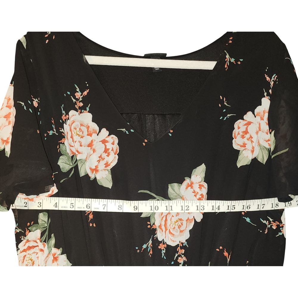 Torrid Womens Plus Size 2 Black Floral Rose Smocked Waist Tiered Chiffon Dress - Picture 5 of 7